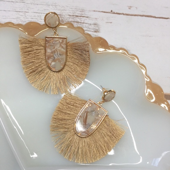 KittenB Boutique Jewelry - SALE Acrylic Stone fringe gold earrings